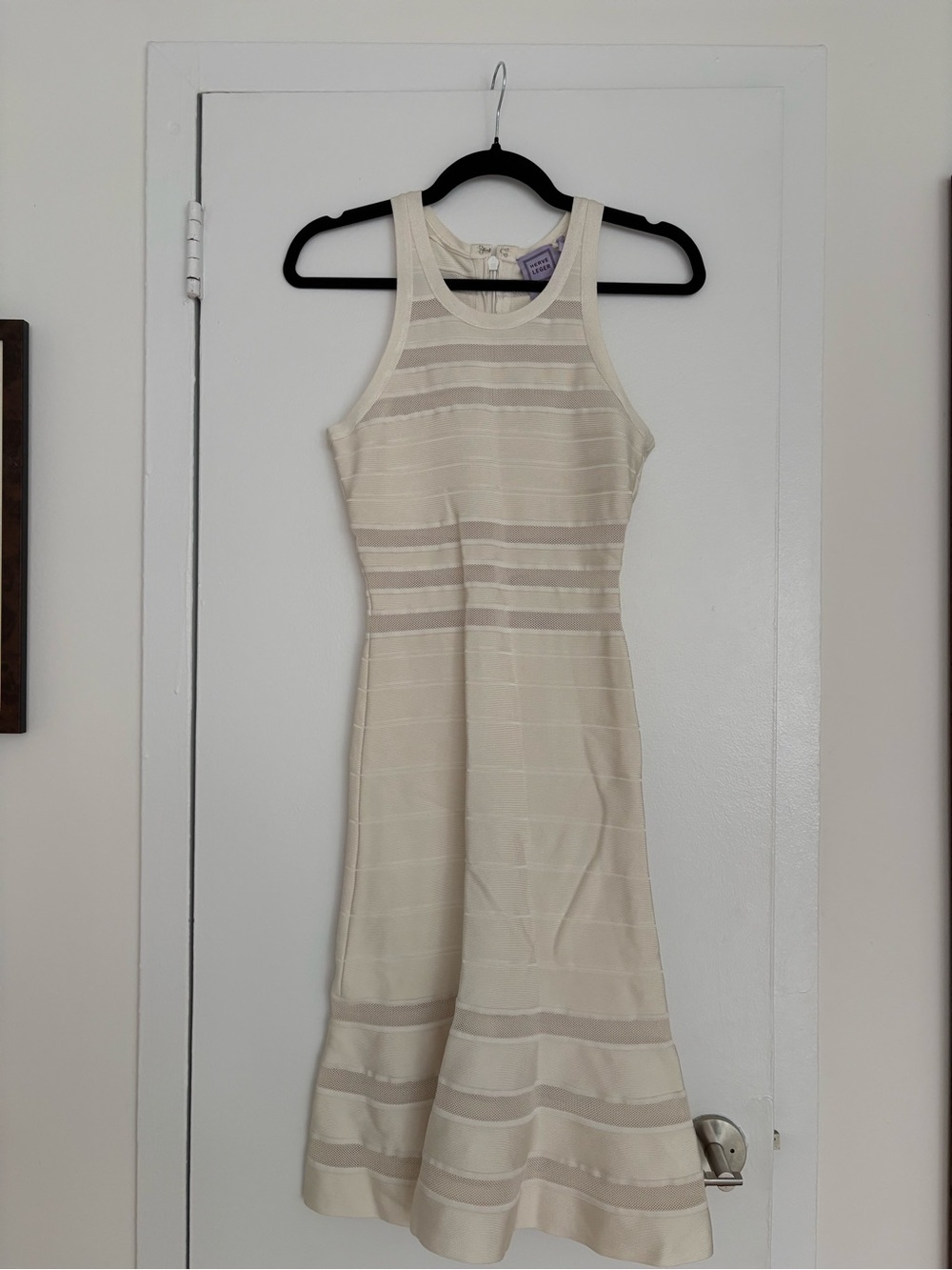 Herve Leger Cream Striped Midi Dress